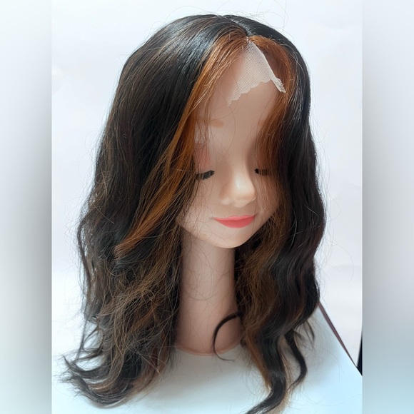 Brown Wig with Cooper Highlights Spiral Curly Lace Front Wig shoulder length - Picture 2 of 7